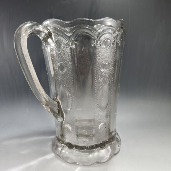 Antique US Glass EAPG Pitcher Kansas Pattern Jewel & Dewdrop 1901 Vase As FOUND - Picture 5 of 10